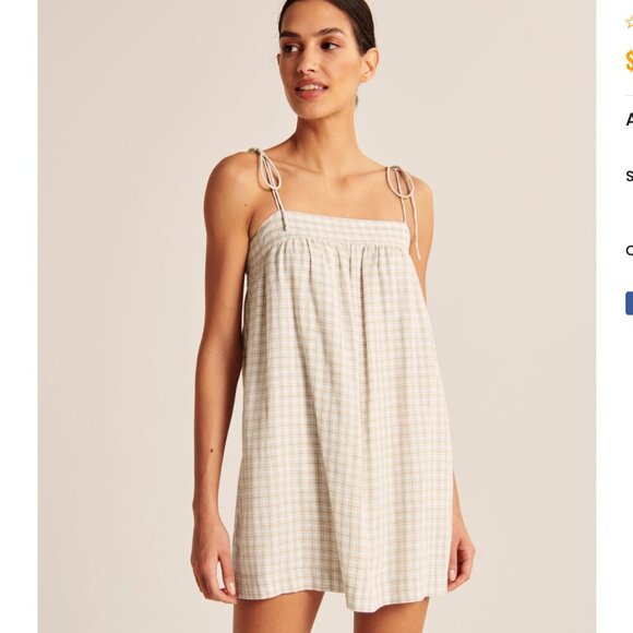 Abercrombie & Fitch Linen Tie Strap Trapeze Mini Dress Cut out back melon - Picture 4 of 15